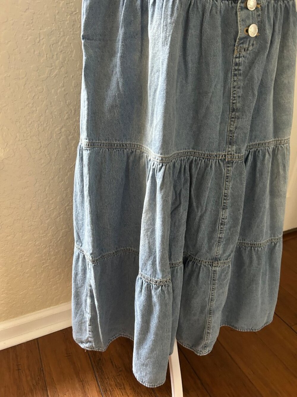 NWOT Tiered Blue Denim Maxi Skirt - Picture 3 of 4